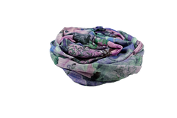 Purple to with pink and blue on a floral print of light and dark green fine pure cashmere stole