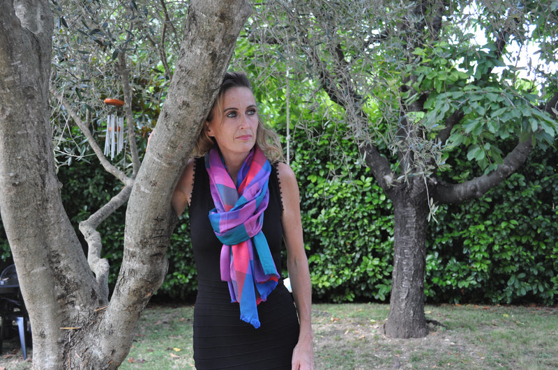 Lightweight multicoloured cashmere and polyester mix stole - Bogota style