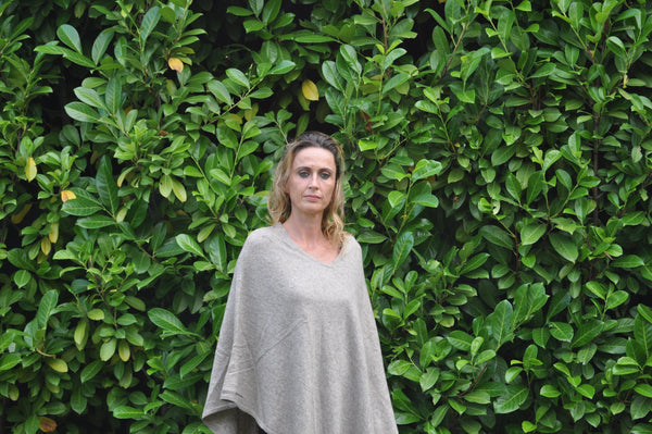 Light brown with specks of light grey authentic nepalese pashmina wool poncho