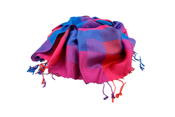 Lightweight multicoloured cashmere and polyester mix stole - Bogota sky blue, red, purple