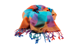 Lightweight multicoloured cashmere and polyester mix stole - Bogota teal, blue, green, orange, purple