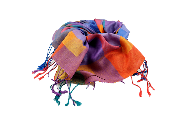 Lightweight multicoloured cashmere and polyester mix stole - Bogota orange, purple, blue, red