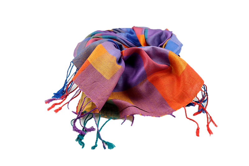 Lightweight multicoloured cashmere and polyester mix stole - Bogota orange, purple, blue, red