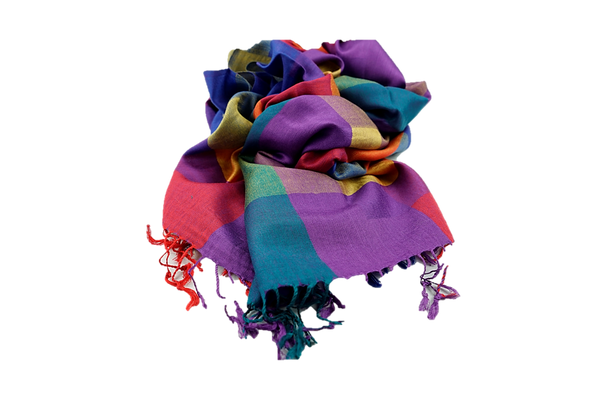 Lightweight multicoloured cashmere and polyester mix stole - Bogota purple, blue, gold, yellow, red