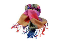 Lightweight multicoloured cashmere and polyester mix stole - Bogota red, blue, green, purple, pink