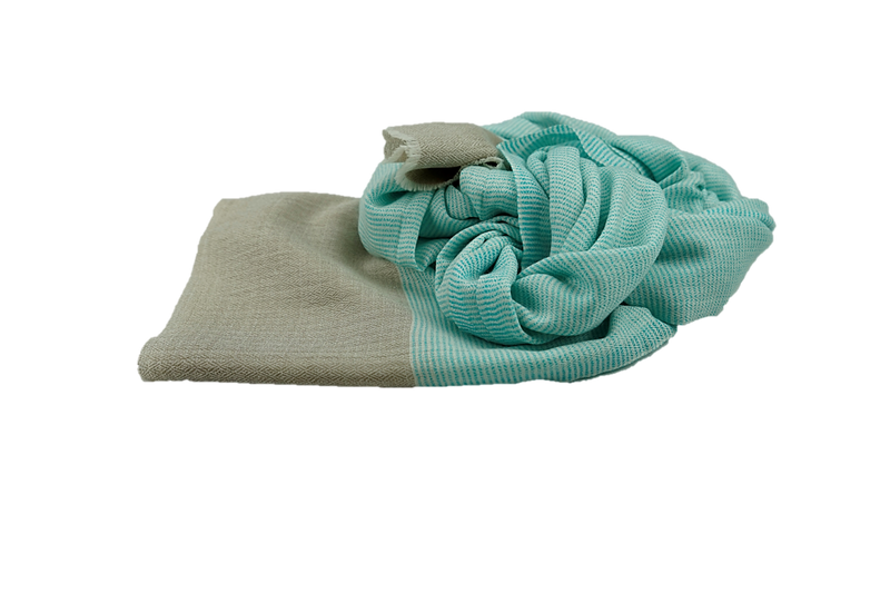 Teal and cream fine authentic cashmere stole