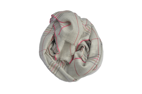 Lightweight thin pure cashmere stole light grey and pink 